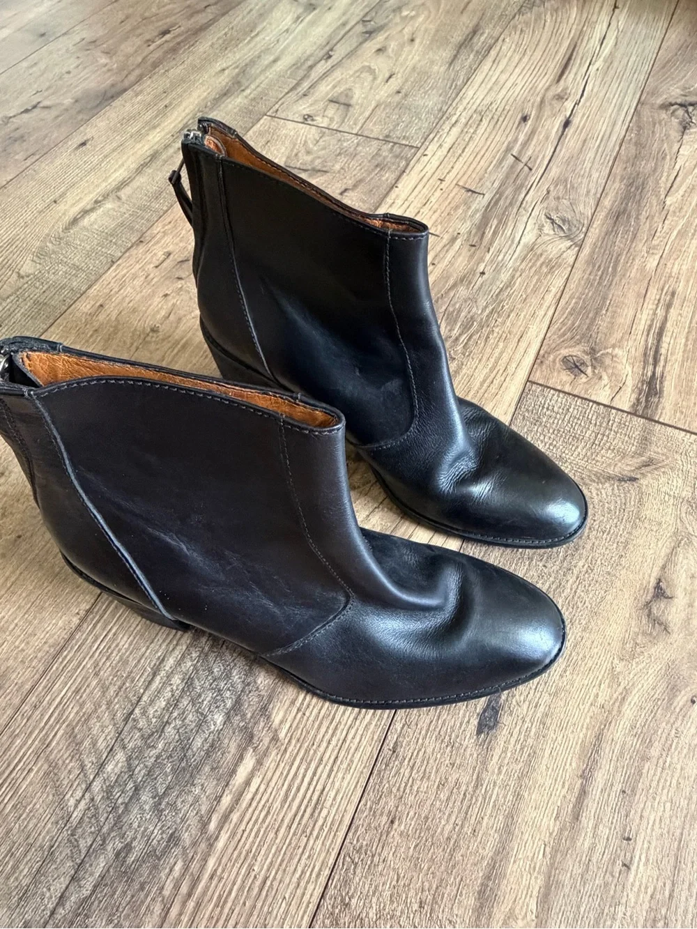 Madewell Black Leather Back-Zip Ankle Boots - Size 10